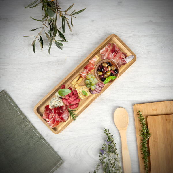 Bamboo Serving Platter for Appetizers, Vegetables, Fruits, Cheeses, Rectangular, Natural, 46x15x1.6cm - Image 2