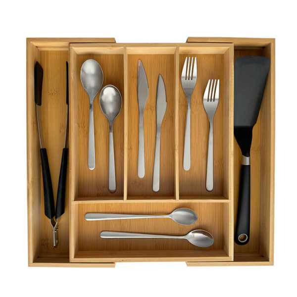 Bamboo Cutlery and Utensil Holder, Organizer/Storage, Expandable, 4-6 Compartments, 29-41 cm, Natural - Image 2